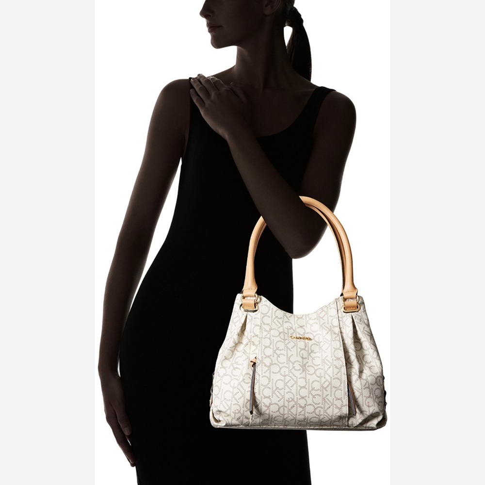 Calvin Klein White and Tan Shoulder Bag